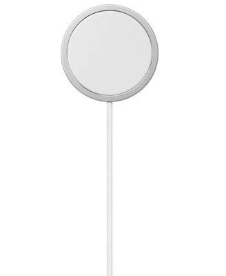 un miroir rond blanc posé sur un pied, sur fond blanc