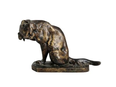 Georges GARDET (1863-1939), "Chat se léchant l'oreille", bro… - Photo 1