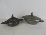 pair of antique pewware dishes with lids