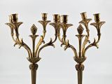 pair of antique brass candelabs with flowers and leaves