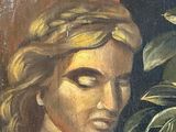 a painting of a woman holding a potted plant