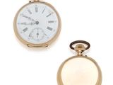 two gold pocket watches with roman numerals and roman numerals