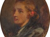 une peinture représentant une femme avec une fleur dans les cheveux