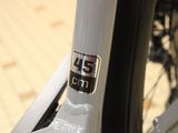 a close up of a bike with a number on it