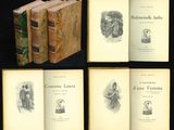 six livres contenant des illustrations de femmes et d'enfants sur fond noir