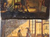 deux tableaux représentant un homme et une femme dans une pièce
