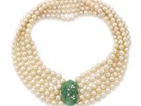 a cultured pearl and jade necklace with a clasp