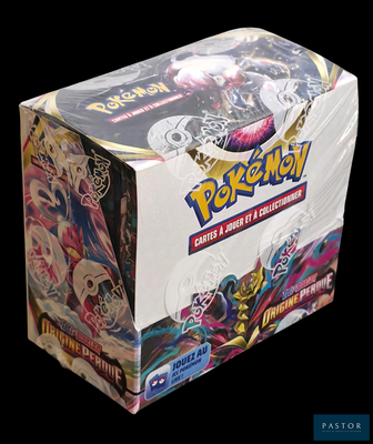 the box is full of a variety of pokemon cards on a black background