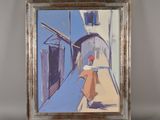 une image d'une peinture représentant une femme marchant dans une rue