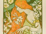 a poster for a concert in the style of a woman with long red hair and white flowers