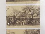 several old black and white photos of horses and people in a field