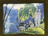 a picture of a painting of a man and a woman by the water