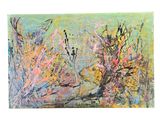 abstract painting of flowers in a field on a white background