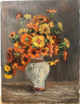 peinture d'une peinture d'un vase de fleurs sur une table