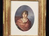 a painting of a man in a red cloak is shown in a gold frame