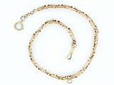 a close up of a gold chain with a clasp on a white background