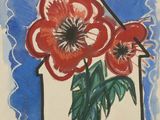 une image d'une peinture de fleurs dans un vase sur une table