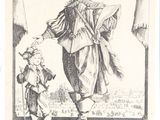 an old black and white drawing of a man and a child