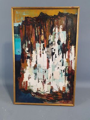 an oil painting of a sailboat on a body of water