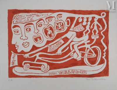 dessin représentant un homme à vélo sur fond rouge