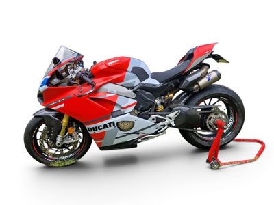 ducati motorcycle on a white background with a red and blue bike