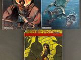 three books on a table, one of which has a picture of a woman in a hoodie and the other of which is a man in a hoodie