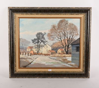un tableau représentant une scène de village avec une calèche