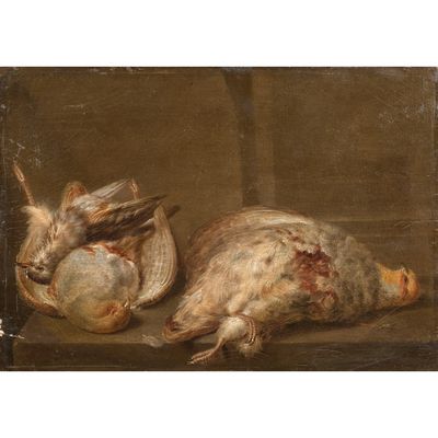 tableau représentant deux oiseaux morts sur un rebord près d'une fenêtre