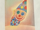 painting of a clown in a clown hat with a red nose