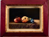 un tableau représentant une nature morte avec des fruits sur une table