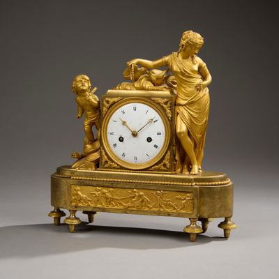 Pendule borne représentant Vénus et l'Amour en bronze ciselé…