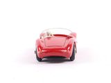 a red toy car that is sitting on a white surface