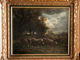 a painting of a herd of sheep in a field