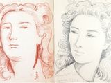 two drawings of a woman with curly hair and a man with curly hair