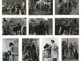 plusieurs photographies en noir et blanc représentant des personnes dans une rue, munies de parapluies