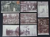 plusieurs anciennes cartes postales représentant des personnes et des animaux devant un bâtiment