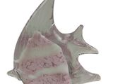 pink and white glass fish sculpture on a white background