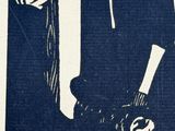 a black and white drawing of a man holding a knife