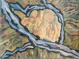 une peinture représentant une branche d'arbre sur laquelle figure un cœur