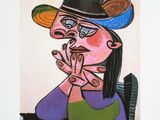 une image d'une peinture représentant une femme avec un chapeau sur la tête