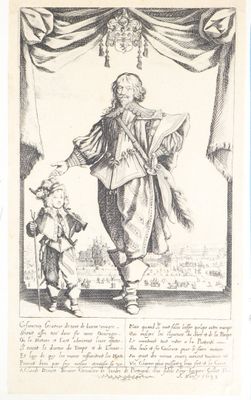 an old black and white drawing of a man and a child