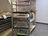 a metal rack that has some food on it