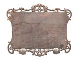 an old wooden sign with a decorative design on it