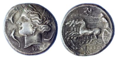 a close up of a coin with a horse on it