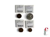 three quarters of coins and a quarter of a dime on a white surface