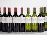 six bouteilles de vin rouge et blanc alignées les unes à côté des autres