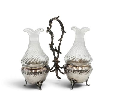pair of antique silver plated vases with handles and handles