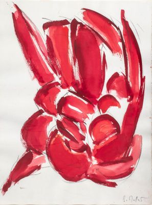 peinture représentant une fleur rouge sur une feuille de papier à fond blanc