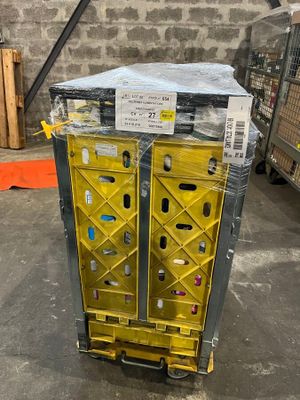a close up of a cart with two yellow boxes on top of it