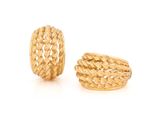 a pair of yellow gold earrings with braided design